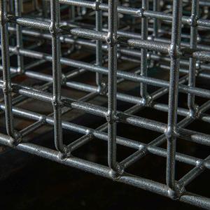 Close-up of spot welds on a wire container