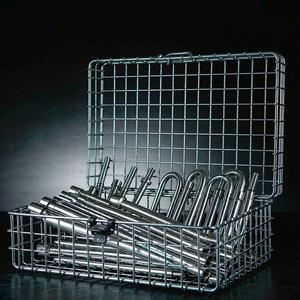 Steel wire bin with neatly arranged metal parts