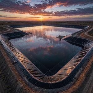 HDPE geomembrane lining across a containment pond