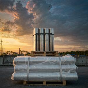 Geosynthetics rolls on pallets at a port yard