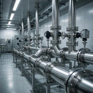 Polished stainless piping in a pharmaceutical plant