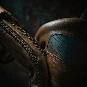 Close-up of leather glove stitching and reinforced palm