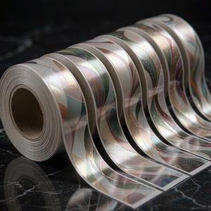 Glossy label rolls in an elegant fan display