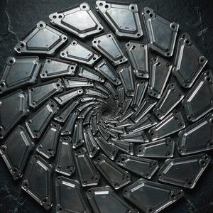 Stamped steel parts in a radial spiral display