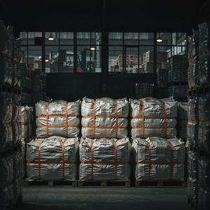 Baled woven bags strapped for export